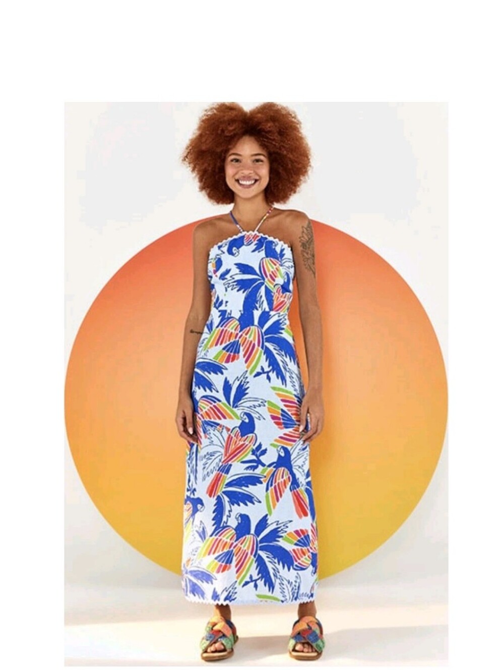 FARM Rio Blue color birds midi dress
